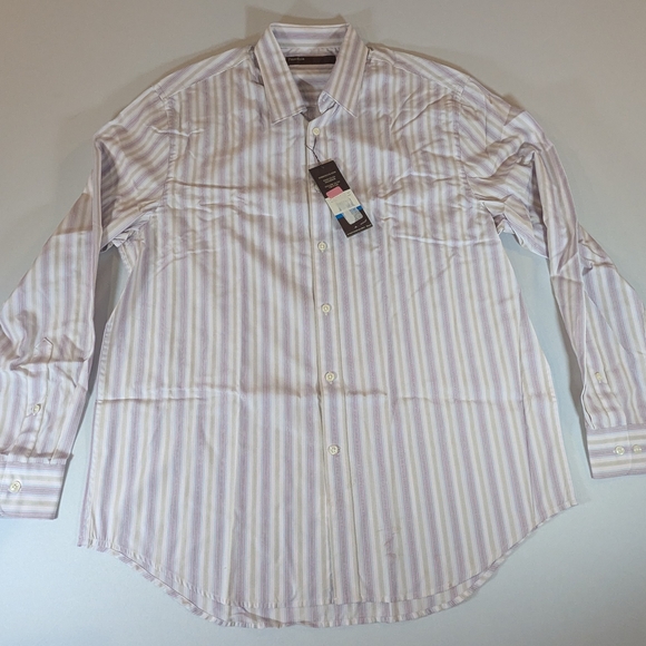 Perry Ellis Men's Striped Dress Shirt - White and Light Purple NWT ***BLEMISH*** - Picture 1 of 8